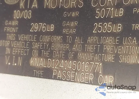 2004 Kia Amanti z USA, uszkodzony, nr VIN KNALD124145016771